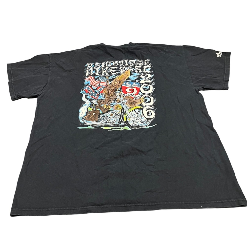 Hanes T-Shirt Mens XL Black Bainbridge Bikefest 2006 Eagle Graphic Budweiser